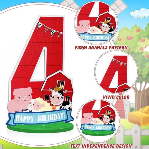 Farm Animal Birthday Party Number Centerpiece 10 Inch Wood Farm Barnyard Party Number Sign Sheep Cow Pig Birthday Barn Sign for Boy and Girl Party Decor(Number 3) in Saudi Arabia