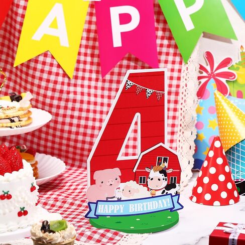 Farm Animal Birthday Party Number Centerpiece 10 Inch Wood Farm Barnyard Party Number Sign Sheep Cow Pig Birthday Barn Sign for Boy and Girl Party Decor(Number 3) in Saudi Arabia