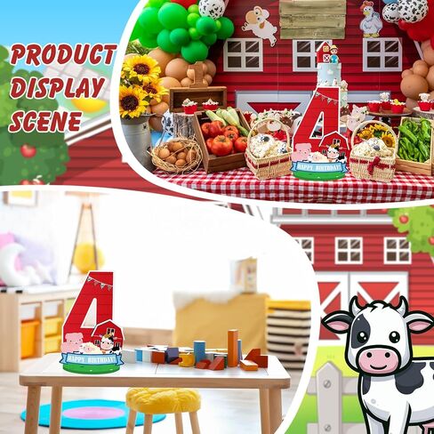 Farm Animal Birthday Party Number Centerpiece 10 Inch Wood Farm Barnyard Party Number Sign Sheep Cow Pig Birthday Barn Sign for Boy and Girl Party Decor(Number 3) in Saudi Arabia