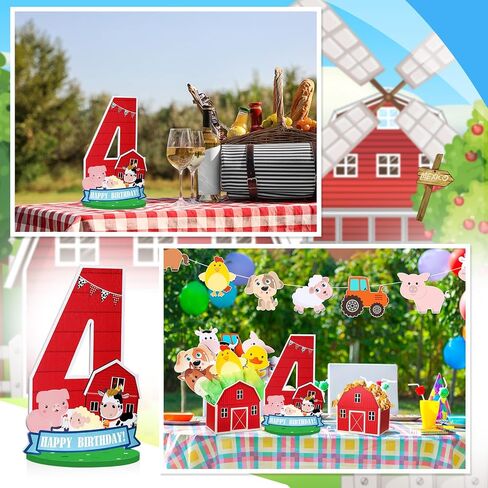 Farm Animal Birthday Party Number Centerpiece 10 Inch Wood Farm Barnyard Party Number Sign Sheep Cow Pig Birthday Barn Sign for Boy and Girl Party Decor(Number 3) in Saudi Arabia