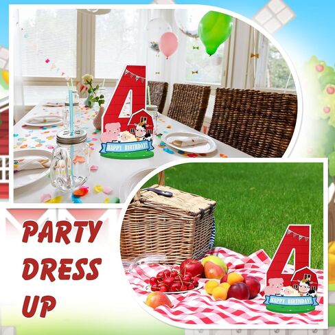 Farm Animal Birthday Party Number Centerpiece 10 Inch Wood Farm Barnyard Party Number Sign Sheep Cow Pig Birthday Barn Sign for Boy and Girl Party Decor(Number 3) in Saudi Arabia