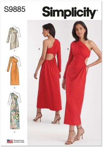 Simplicity Misses' One Shoulder Knit Dress Sewing Pattern Packet, Design Code S9885, Sizes 18-20-22-24-26 in Saudi Arabia