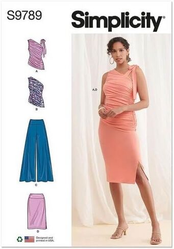 Simplicity Misses Asymmetrical Knit Tops, Wide Leg Pants and Slim Skirt Sewing Pattern Packet, Design Code S9789, Sizes 4-6-8-10-12, Multicolor in Saudi Arabia