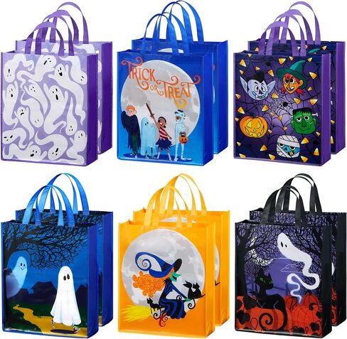 JOYIN 12PCS Halloween Large Treat Goody Tote Bags, 17" x 15" Halloween Candy Gift Bags Bulk, Goodie Snack Baggies for Kids Trick or Treating, School Classroom Gifts, Party Favor Supplies in 6 Designs in Saudi Arabia