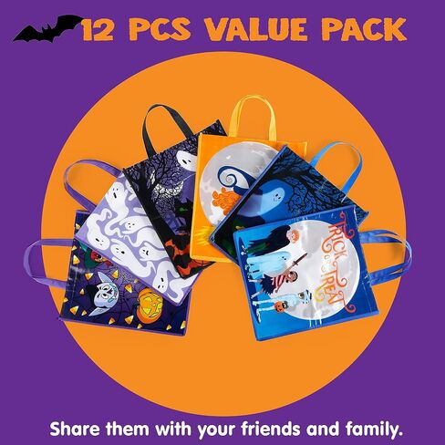 JOYIN 12PCS Halloween Large Treat Goody Tote Bags, 17" x 15" Halloween Candy Gift Bags Bulk, Goodie Snack Baggies for Kids Trick or Treating, School Classroom Gifts, Party Favor Supplies in 6 Designs in Saudi Arabia
