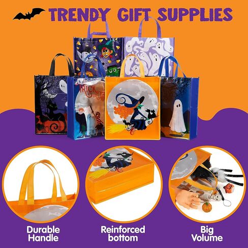 JOYIN 12PCS Halloween Large Treat Goody Tote Bags, 17" x 15" Halloween Candy Gift Bags Bulk, Goodie Snack Baggies for Kids Trick or Treating, School Classroom Gifts, Party Favor Supplies in 6 Designs in Saudi Arabia