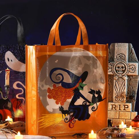 JOYIN 12PCS Halloween Large Treat Goody Tote Bags, 17" x 15" Halloween Candy Gift Bags Bulk, Goodie Snack Baggies for Kids Trick or Treating, School Classroom Gifts, Party Favor Supplies in 6 Designs in Saudi Arabia