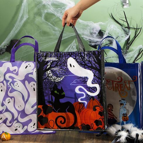 JOYIN 12PCS Halloween Large Treat Goody Tote Bags, 17" x 15" Halloween Candy Gift Bags Bulk, Goodie Snack Baggies for Kids Trick or Treating, School Classroom Gifts, Party Favor Supplies in 6 Designs in Saudi Arabia