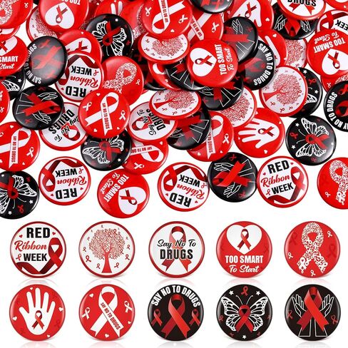 Quelay 100 PCS Red Ribbon Week Pins Bulk Drug Free Red Rebon Week Wishence Wisheries Supplies Anti Drugs Events Puttons 1.26 inch for الحملات أحداث الدعم لمجموعات التبرعات ، 10 أنماط in Kuwait