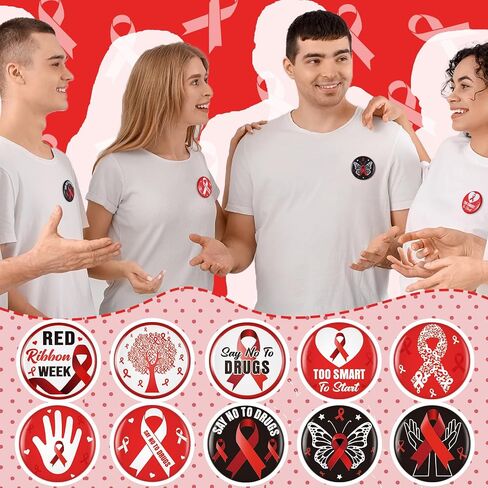 Quelay 100 PCS Red Ribbon Week Pins Bulk Drug Free Red Rebon Week Wishence Wisheries Supplies Anti Drugs Events Puttons 1.26 inch for الحملات أحداث الدعم لمجموعات التبرعات ، 10 أنماط in Kuwait