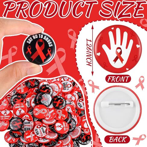 Quelay 100 PCS Red Ribbon Week Pins Bulk Drug Free Red Rebon Week Wishence Wisheries Supplies Anti Drugs Events Puttons 1.26 inch for الحملات أحداث الدعم لمجموعات التبرعات ، 10 أنماط in Kuwait