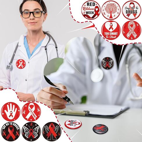 Quelay 100 PCS Red Ribbon Week Pins Bulk Drug Free Red Rebon Week Wishence Wisheries Supplies Anti Drugs Events Puttons 1.26 inch for الحملات أحداث الدعم لمجموعات التبرعات ، 10 أنماط in Kuwait