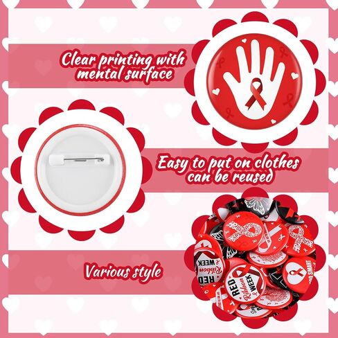 Quelay 100 PCS Red Ribbon Week Pins Bulk Drug Free Red Rebon Week Wishence Wisheries Supplies Anti Drugs Events Puttons 1.26 inch for الحملات أحداث الدعم لمجموعات التبرعات ، 10 أنماط in Kuwait