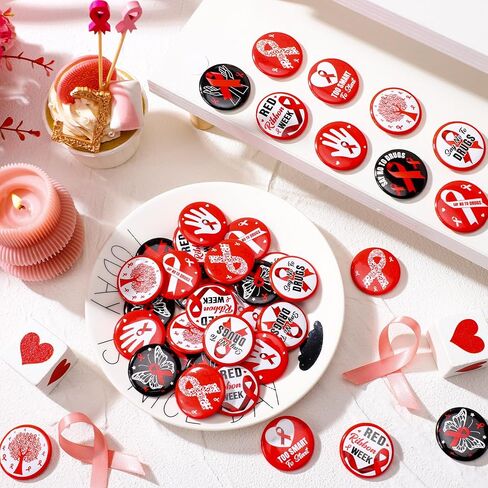 Quelay 100 PCS Red Ribbon Week Pins Bulk Drug Free Red Rebon Week Wishence Wisheries Supplies Anti Drugs Events Puttons 1.26 inch for الحملات أحداث الدعم لمجموعات التبرعات ، 10 أنماط in Kuwait
