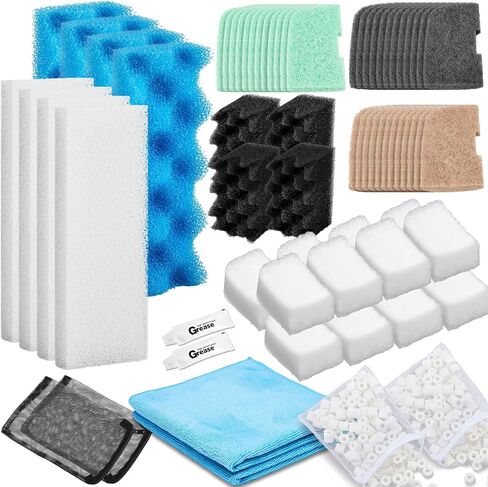 68 Pcs Filter Media Compatible with Fluval 306/307, Replacement Canister Filter Media Kit Mesh Bags, Quick Clear, Foam, Nitrite/Phosphate/Ammonia Remover, Towel, Grease 12-Month Maintenance in Saudi Arabia