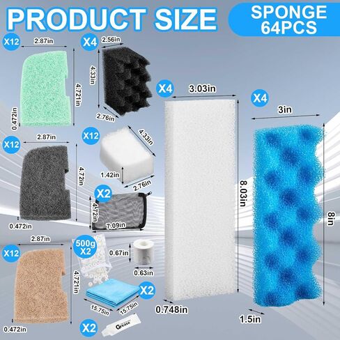 68 Pcs Filter Media Compatible with Fluval 306/307, Replacement Canister Filter Media Kit Mesh Bags, Quick Clear, Foam, Nitrite/Phosphate/Ammonia Remover, Towel, Grease 12-Month Maintenance in Saudi Arabia