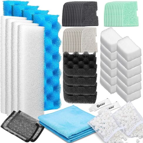 68 Pcs Filter Media Compatible with Fluval 306/307, Replacement Canister Filter Media Kit Mesh Bags, Quick Clear, Foam, Nitrite/Phosphate/Ammonia Remover, Towel, Grease 12-Month Maintenance in Saudi Arabia