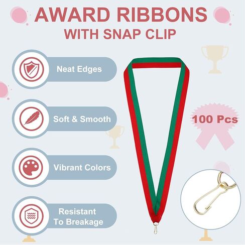 PATIKIL Award Neck Ribbons with Snap Clips, 100 Pack Polyester Medal Lanyards Blank Award Ribbon for Competitions Achievement Sports Party, Blue/Yellow in Saudi Arabia