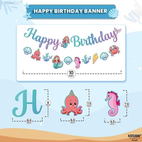KatchOn, Blue Happy Birthday Banner - 10 Feet, No DIY | Mermaid Birthday party Decorations, Happy Birthday Sign | Mermaid Birthday Banner for Under The Sea Party Decorations in Saudi Arabia