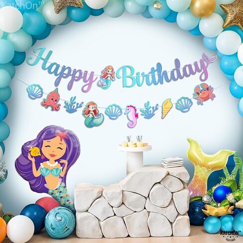 KatchOn, Blue Happy Birthday Banner - 10 Feet, No DIY | Mermaid Birthday party Decorations, Happy Birthday Sign | Mermaid Birthday Banner for Under The Sea Party Decorations in Saudi Arabia