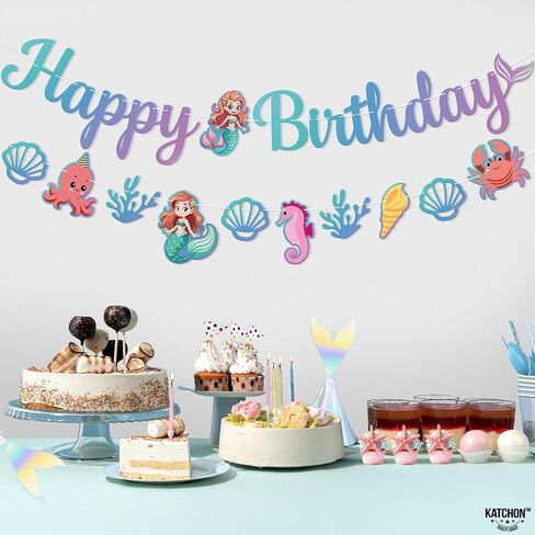 KatchOn, Blue Happy Birthday Banner - 10 Feet, No DIY | Mermaid Birthday party Decorations, Happy Birthday Sign | Mermaid Birthday Banner for Under The Sea Party Decorations in Saudi Arabia