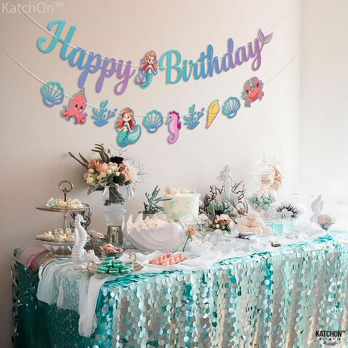 KatchOn, Blue Happy Birthday Banner - 10 Feet, No DIY | Mermaid Birthday party Decorations, Happy Birthday Sign | Mermaid Birthday Banner for Under The Sea Party Decorations in Saudi Arabia