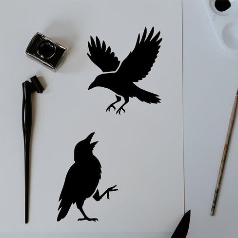 Fingerinspire 9pcs stency Raven مع فرشاة الطلاء البلاستيكية 1pc 5.9x5.9 بوصة 9 أنماط من الأنماط الرسم قوالب زخرفة الحيوانات للحيوانات للطلاء على الخشب ، القماش ، النسيج ، الجدار ، الأثاث in Kuwait