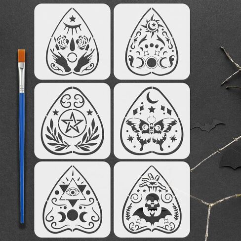 Fingerinspire 9pcs stency Raven مع فرشاة الطلاء البلاستيكية 1pc 5.9x5.9 بوصة 9 أنماط من الأنماط الرسم قوالب زخرفة الحيوانات للحيوانات للطلاء على الخشب ، القماش ، النسيج ، الجدار ، الأثاث in Kuwait