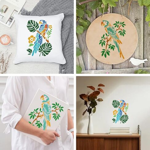 Mayjoydiy Parrot Stencil Birds الزهور الإستنسل 11.7x8.3inch يترك الشجرات من أجل إعادة الاستخدام مع قوالب حيوانية للطلاء للحرف على الحائط الخشب ديكور المنزل ديي in Kuwait