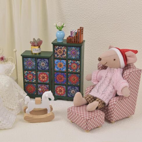أثاث دمية خشبي الصندوق من الأدراج 1/12 مقياس مصغرة بوهيمية صدر مكون من 8 درجات مع شبكة 2 × 4 ل Doll House Boho Decor Decord Gift for 3+Year (Dark Brown) in Kuwait