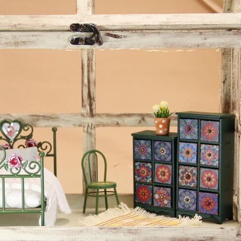 أثاث دمية خشبي الصندوق من الأدراج 1/12 مقياس مصغرة بوهيمية صدر مكون من 8 درجات مع شبكة 2 × 4 ل Doll House Boho Decor Decord Gift for 3+Year (Dark Brown) in Kuwait