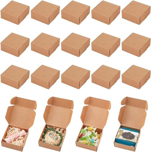 PH PandaHall 50PCS Gift Wrapping Kraft Paper Box, 2.8x2.8x1.3inch Favor Boxes with Lids Earring Ring Small Jewelry Favor Treat Boxes for Christmas, Festival, Small Business, Art Craft in Saudi Arabia