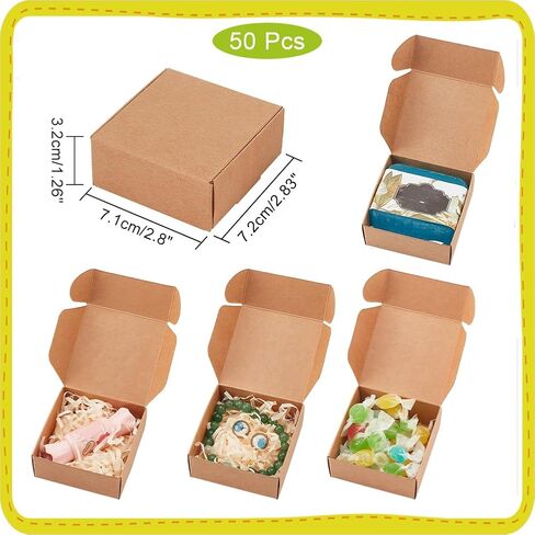 PH PandaHall 50PCS Gift Wrapping Kraft Paper Box, 2.8x2.8x1.3inch Favor Boxes with Lids Earring Ring Small Jewelry Favor Treat Boxes for Christmas, Festival, Small Business, Art Craft in Saudi Arabia