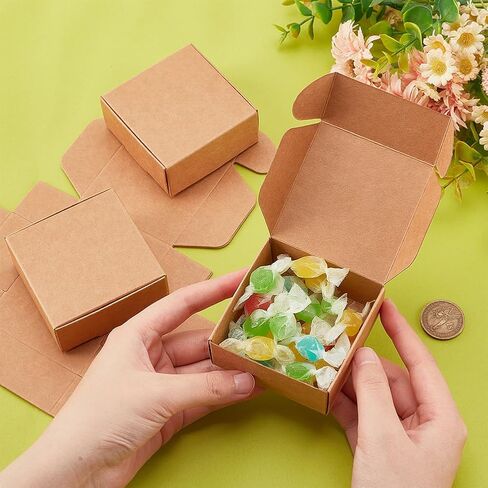 PH PandaHall 50PCS Gift Wrapping Kraft Paper Box, 2.8x2.8x1.3inch Favor Boxes with Lids Earring Ring Small Jewelry Favor Treat Boxes for Christmas, Festival, Small Business, Art Craft in Saudi Arabia
