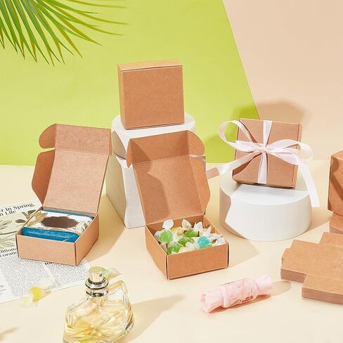 PH PandaHall 50PCS Gift Wrapping Kraft Paper Box, 2.8x2.8x1.3inch Favor Boxes with Lids Earring Ring Small Jewelry Favor Treat Boxes for Christmas, Festival, Small Business, Art Craft in Saudi Arabia
