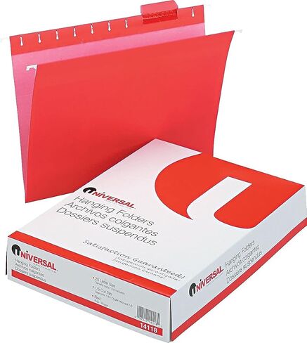 Universal Deluxe Bright Color Hanging File Folders, Letter Size, 1/5-Cut Tabs, Red, 25/Box in Saudi Arabia