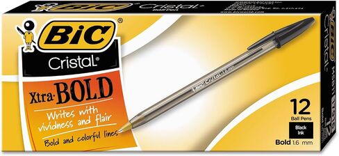 BIC MSB11BK CRISTAL XTRA BOLD PORPORE TUCK PEN ، الحبر الأسود ، 1.6 مم ، غامق ، عشرات in Saudi Arabia