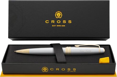 Dayspring Pens Personalized Cross Bailey Medalist Ballpoint Pen - Chrome with Gold Trim | Luxury Engraved Pen, Customized Pens for Men, Women, Executive Business Milestone or Graduation Gift-Black Ink in Kuwait