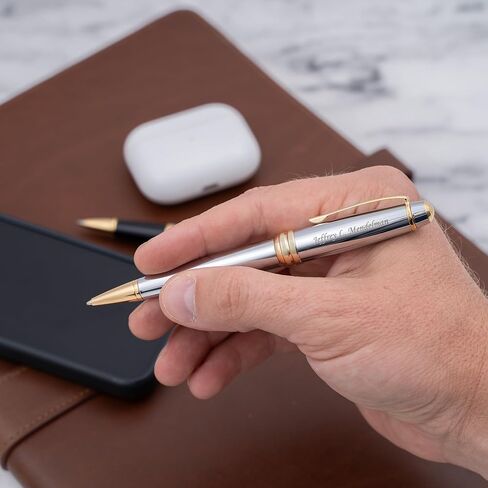 Dayspring Pens Personalized Cross Bailey Medalist Ballpoint Pen - Chrome with Gold Trim | Luxury Engraved Pen, Customized Pens for Men, Women, Executive Business Milestone or Graduation Gift-Black Ink in Kuwait