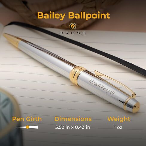 Dayspring Pens Personalized Cross Bailey Medalist Ballpoint Pen - Chrome with Gold Trim | Luxury Engraved Pen, Customized Pens for Men, Women, Executive Business Milestone or Graduation Gift-Black Ink in Kuwait