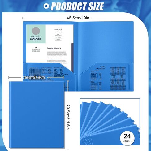 Gueevin 24 PCS مجلدات بلاستيكية مع جيوب 11.6 × 9.5 بوصة اثنين من جيب المجلد الملاءمة حجم بطاقة العمل الثقيلة مصممة لطلاب المدارس موظفي مكتب الحافلات (الأزرق) in Saudi Arabia