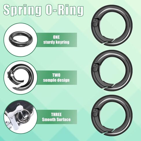 Larrel 12pcs Small Spring O Ring Clip Ring Rings Small Key Rings Round Snap Buckle Micro Bey Rings Bulk Black Metal keychain Clip Clip Snap DIY Accessories for Keyrings Buckle Pass (Black ، 11mm) in Kuwait