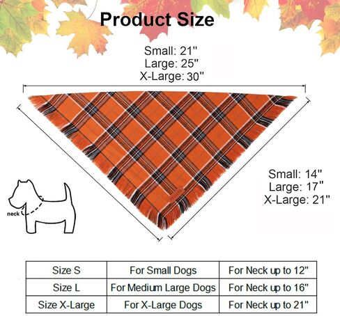 Ptdecor Fall Dog Bandanas مع حواف الشرابات ، وشاح البرتقالي والبني منقوش ، عيد الشكر عيد الشكر باندانا ، عصابات مثلث قابلة للانعكاس للقطط الصغيرة للكلاب (صغيرة) in Kuwait