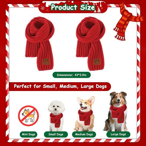Dog Scarf, 2 Pack Dog Warm Bandanas, Christmas Winter Holiday Decoration Scarf for Small Medium Large Dogs (Red, Green) (red&red) in Saudi Arabia
