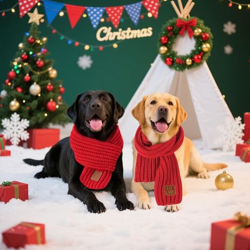 Dog Scarf, 2 Pack Dog Warm Bandanas, Christmas Winter Holiday Decoration Scarf for Small Medium Large Dogs (Red, Green) (red&red) in Saudi Arabia