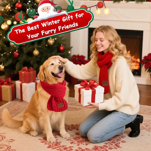 Dog Scarf, 2 Pack Dog Warm Bandanas, Christmas Winter Holiday Decoration Scarf for Small Medium Large Dogs (Red, Green) (red&red) in Saudi Arabia
