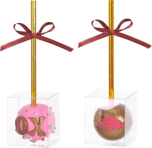 50Pcs 1.75" x 1.75" x 2" Single Clear Cake Pop Boxes Packaging with Hole Small Plastic Clear Treat Boxes for Wedding Favors Party Valentine's Halloween Easter Father's Mother's Day in Kuwait