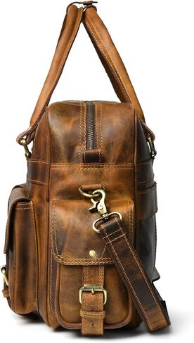 Tan Leather Laptop Bag for Men & Women – 15 Inch Full Grain Cowhide Briefcase with Cotton Poly Drill Lining, Brass Buckles, Brass Zipper, Leather Strap in Saudi Arabia
