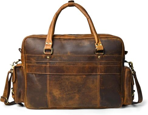 Tan Leather Laptop Bag for Men & Women – 15 Inch Full Grain Cowhide Briefcase with Cotton Poly Drill Lining, Brass Buckles, Brass Zipper, Leather Strap in Saudi Arabia