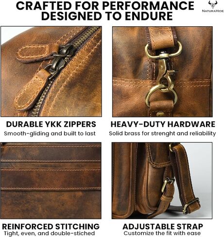 Tan Leather Laptop Bag for Men & Women – 15 Inch Full Grain Cowhide Briefcase with Cotton Poly Drill Lining, Brass Buckles, Brass Zipper, Leather Strap in Saudi Arabia